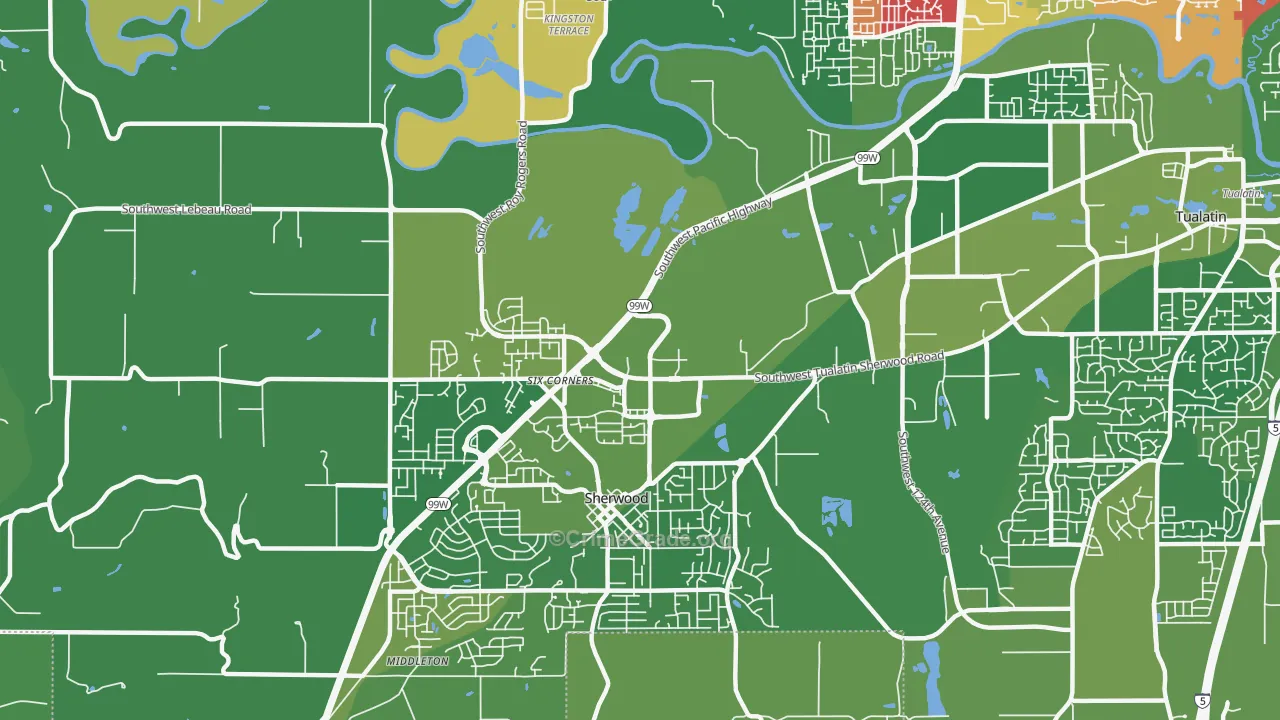 Sherwood-Tualatin North, Sherwood, OR Map of Arson Rates