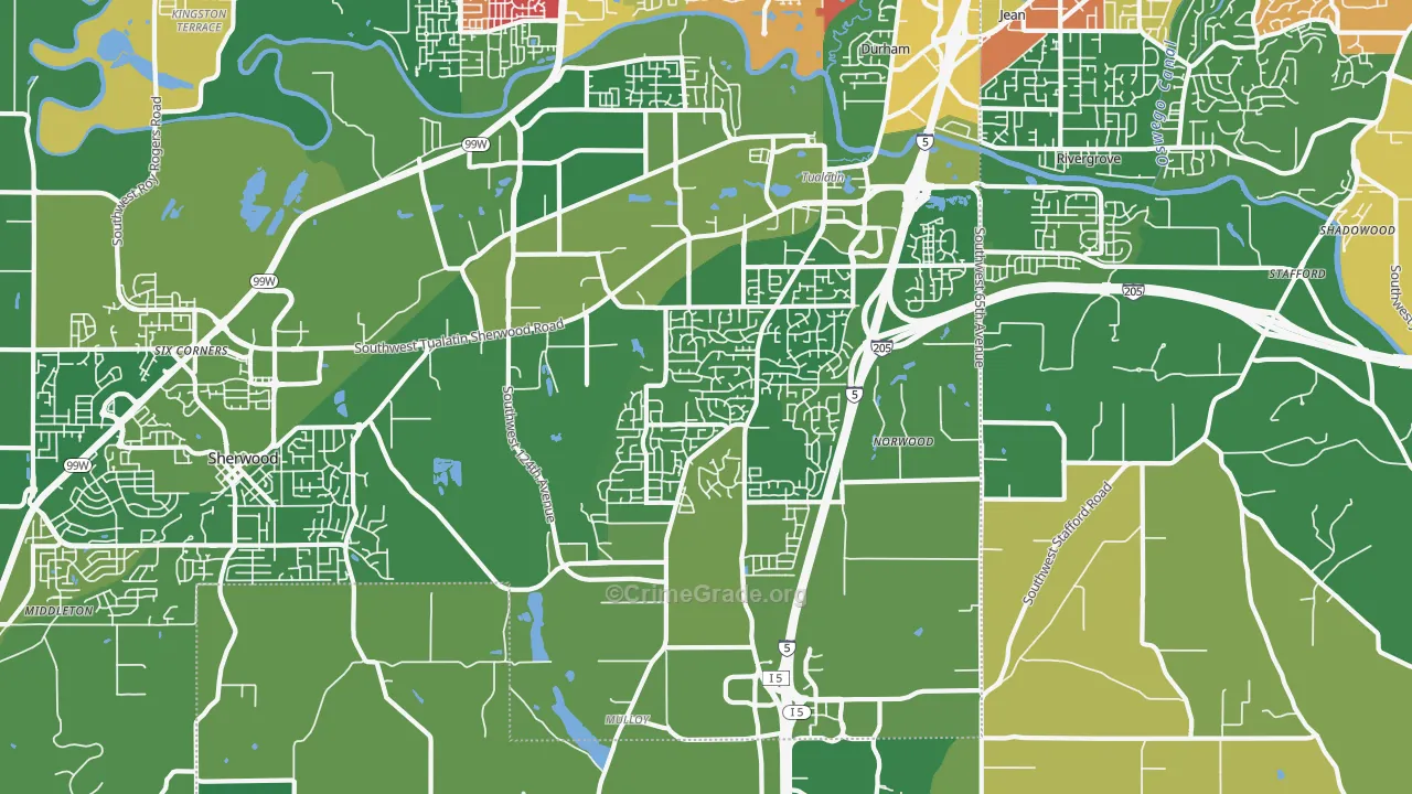 Sherwood-Tualatin South, Tualatin, OR Map of Arson Rates