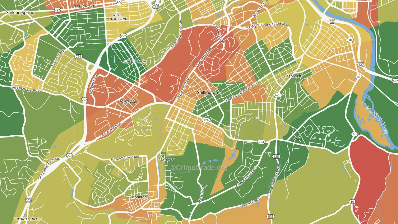 Shillington, PA Map of Arson Rates