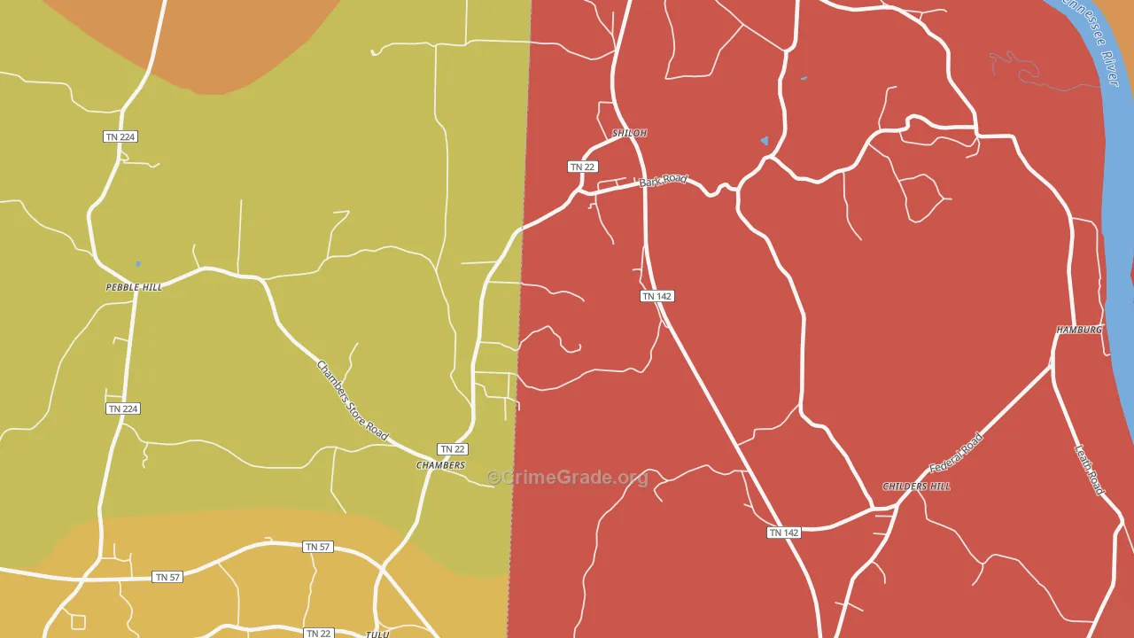Shiloh, TN Map of Arson Rates