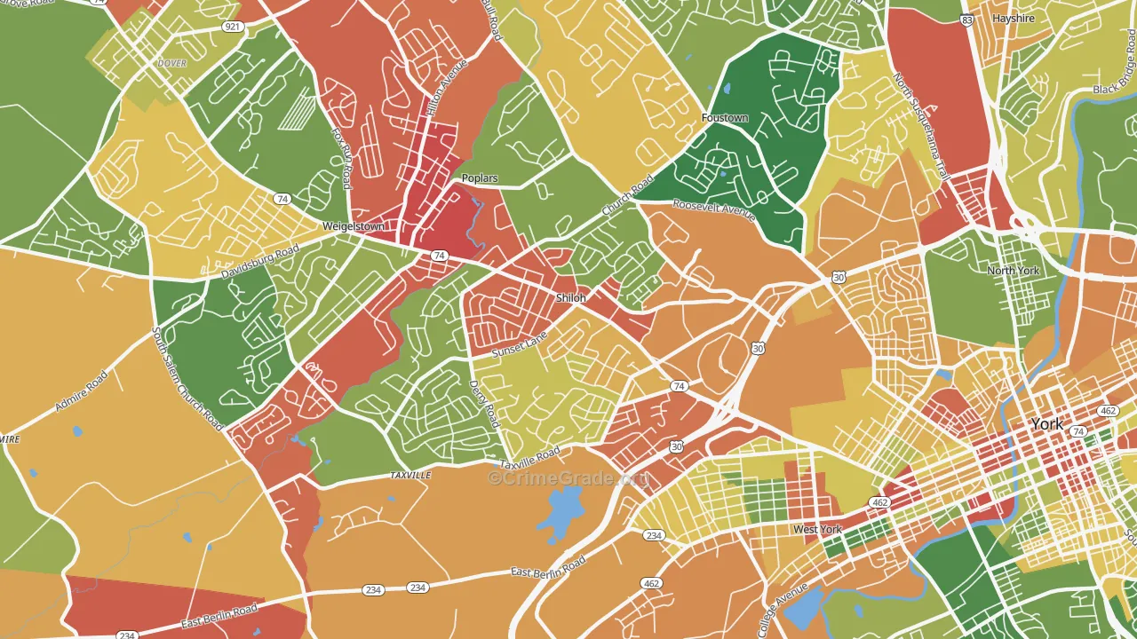 Shiloh, York, PA Map of Arson Rates