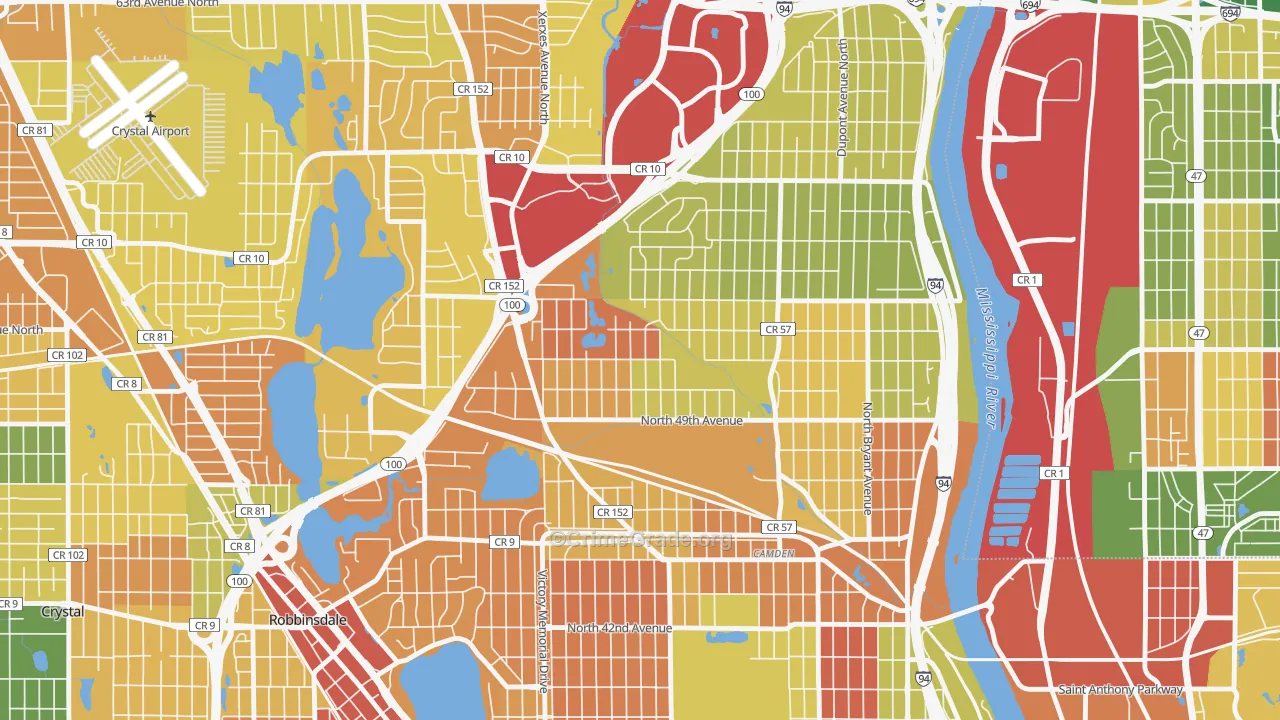 Shingle Creek, Minneapolis, MN Map of Arson Rates