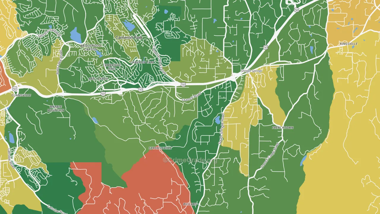 Shingle Springs, CA Map of Arson Rates