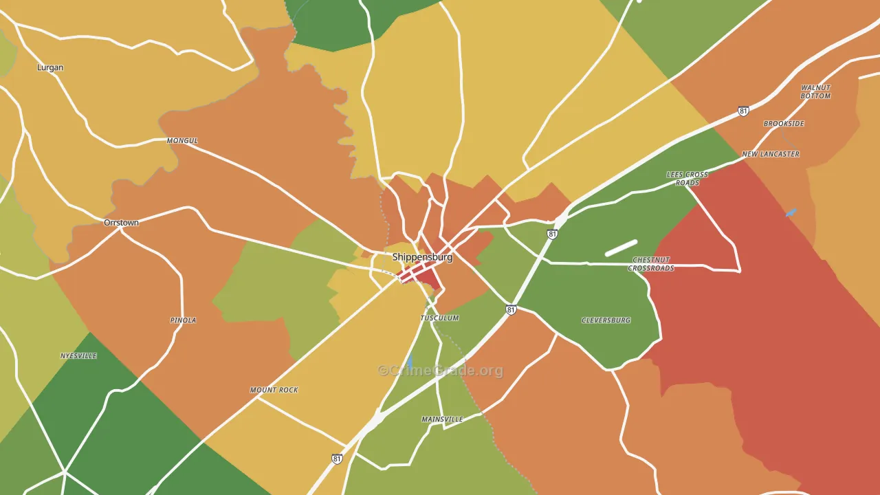 Shippensburg, PA Map of Arson Rates