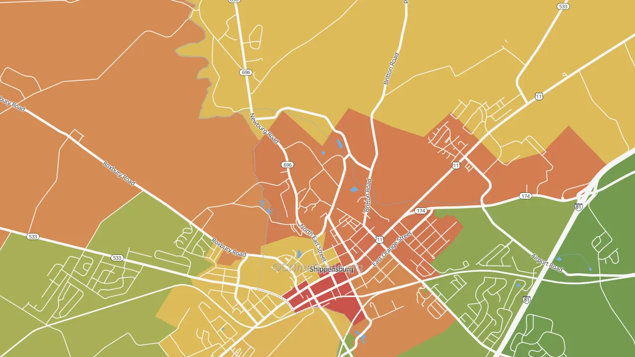 Shippensburg University, PA Map of Arson Rates