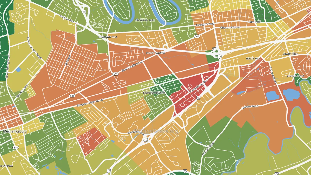 Shiremanstown, PA Map of Arson Rates