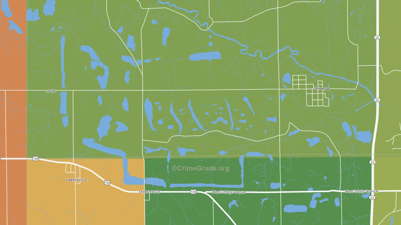 Shirkieville, IN Map of Arson Rates