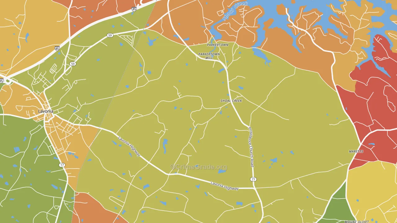 Shoal Creek, GA Map of Arson Rates