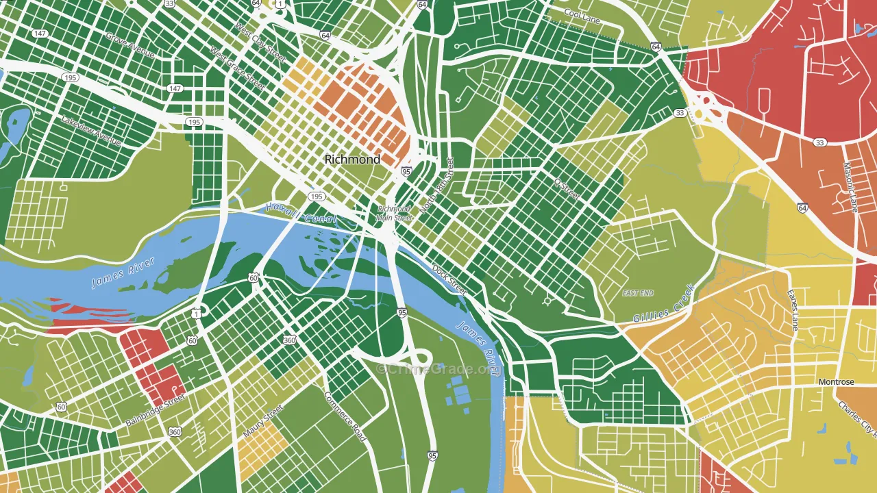 Shockoe Bottom, Richmond, VA Map of Arson Rates