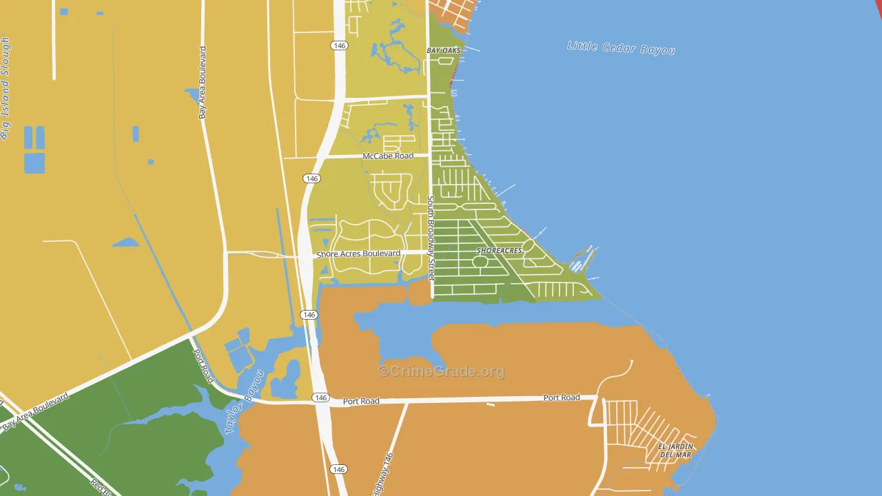 Shoreacres, TX Map of Arson Rates