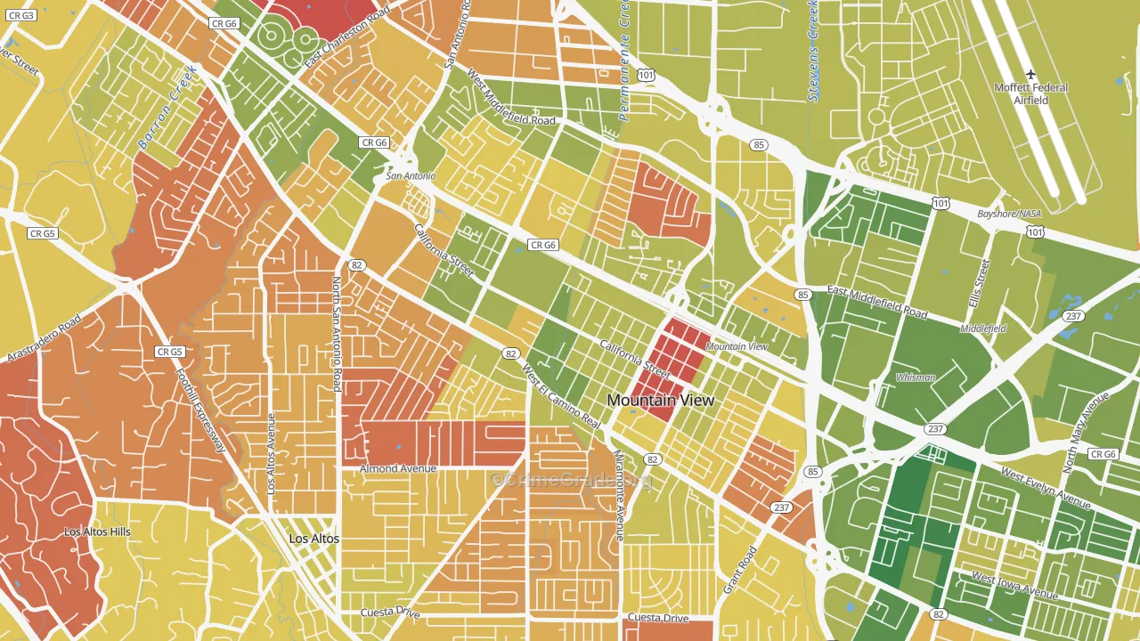 Shoreline West, Mountain View, CA Map of Arson Rates