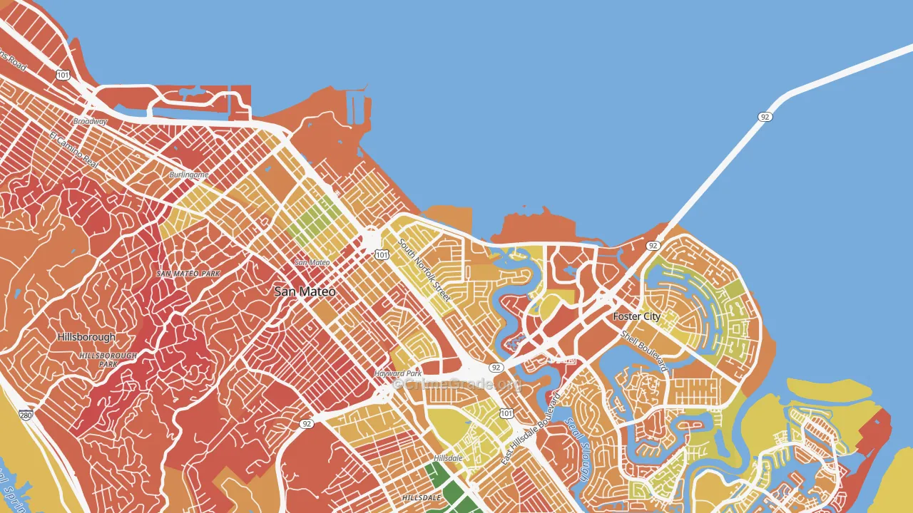 Shoreview, San Mateo, CA Map of Arson Rates