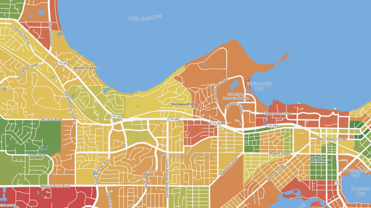 Shorewood Hills, WI Map of Arson Rates