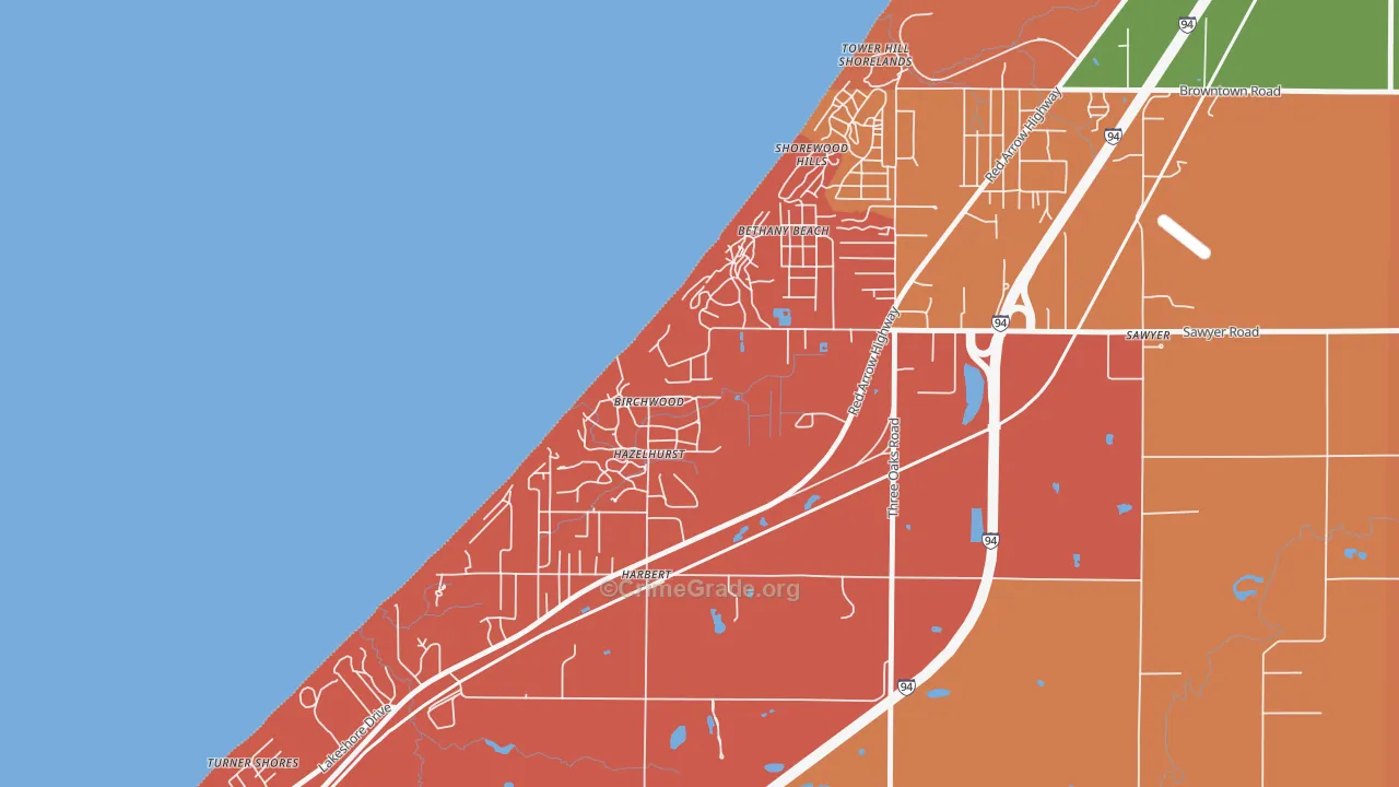 Shorewood-Tower Hills-Harbert, MI Map of Arson Rates