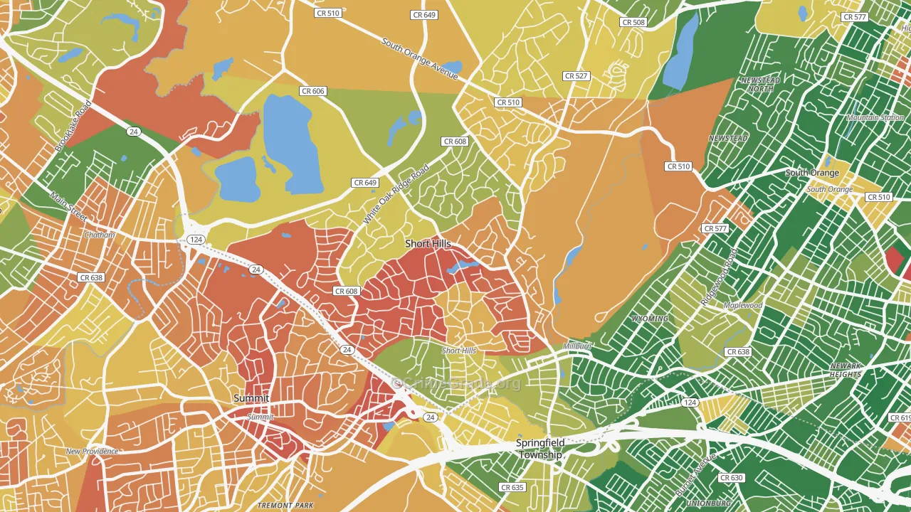 Short Hills, NJ Map of Arson Rates