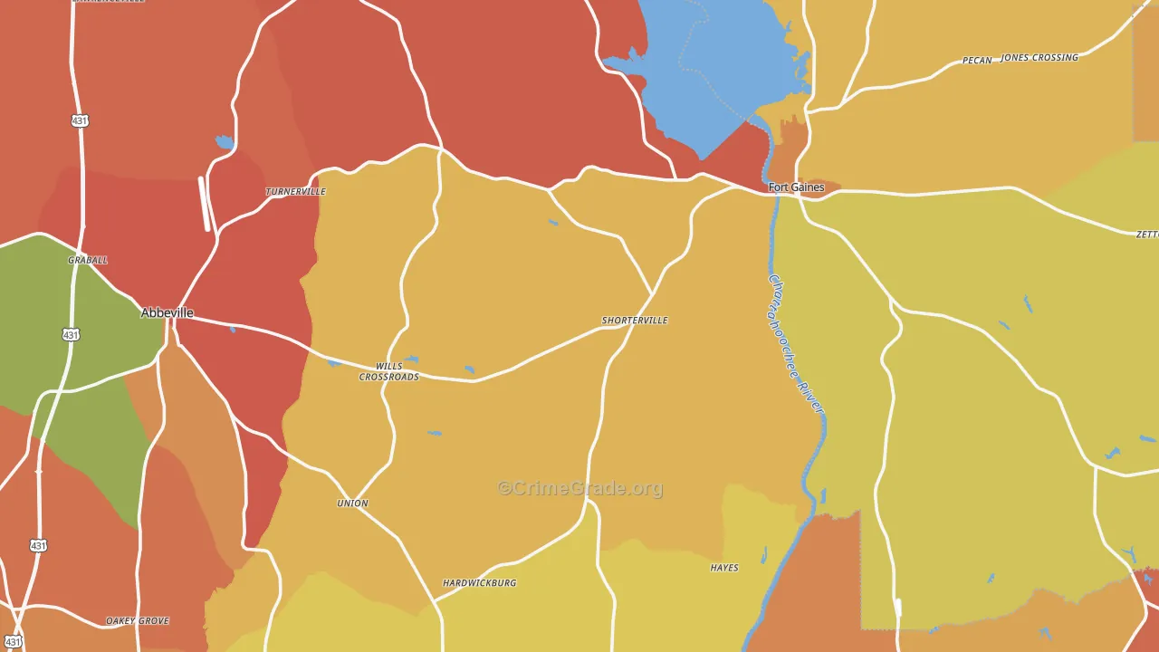 Shorterville, AL Map of Arson Rates