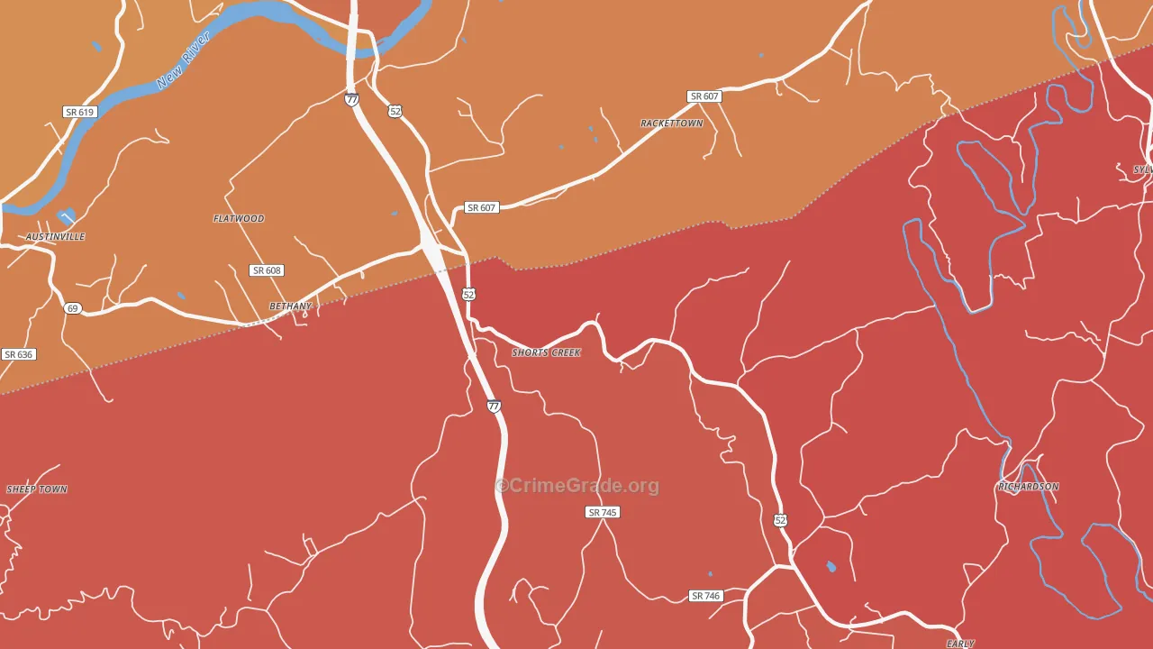 Shorts Creek, VA Map of Arson Rates