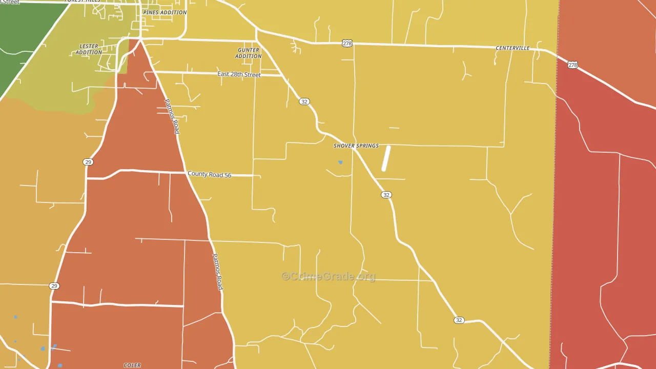 Shover Springs, AR Map of Arson Rates