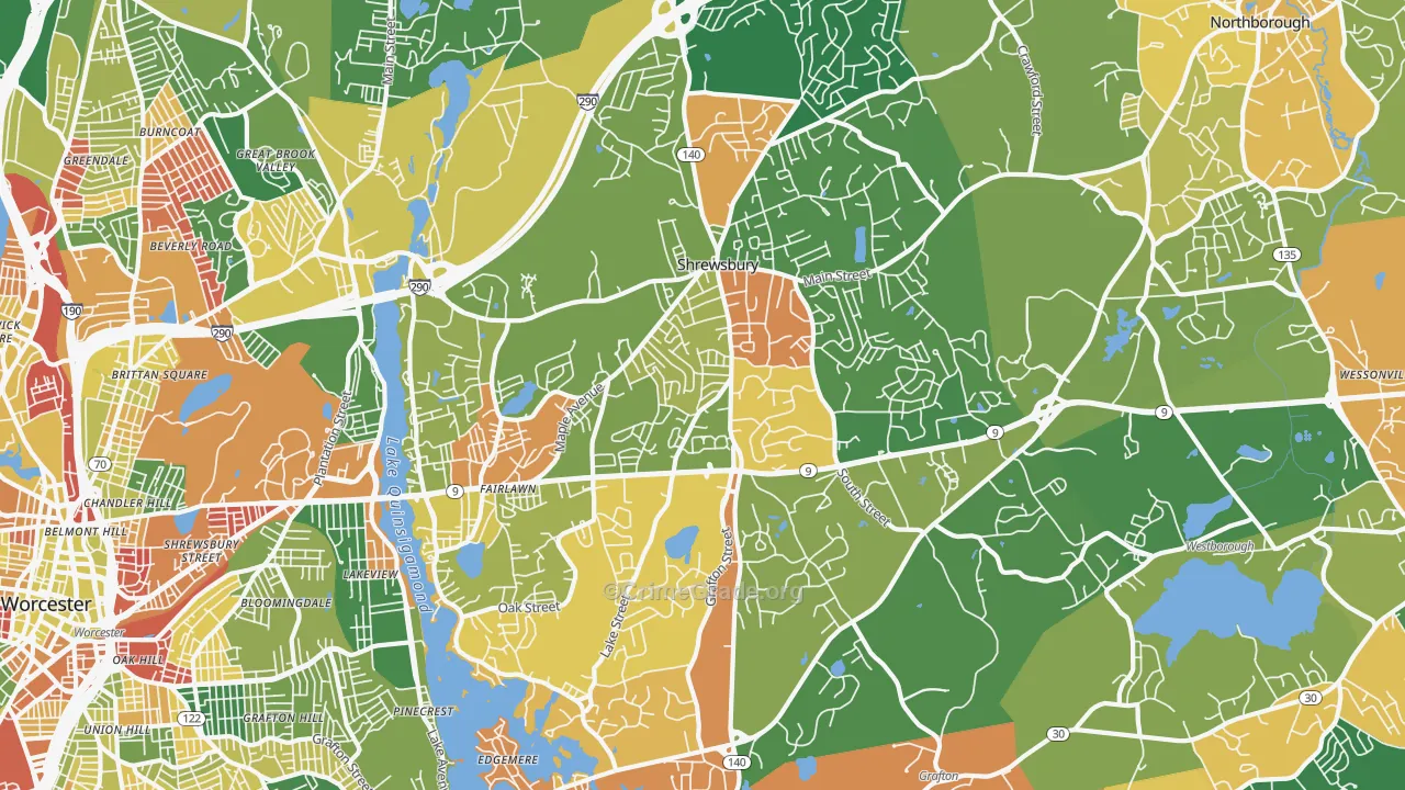 Shrewsbury, MA Map of Arson Rates