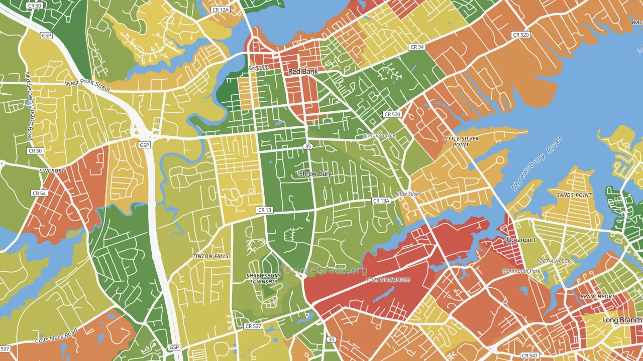 Shrewsbury, NJ Map of Arson Rates