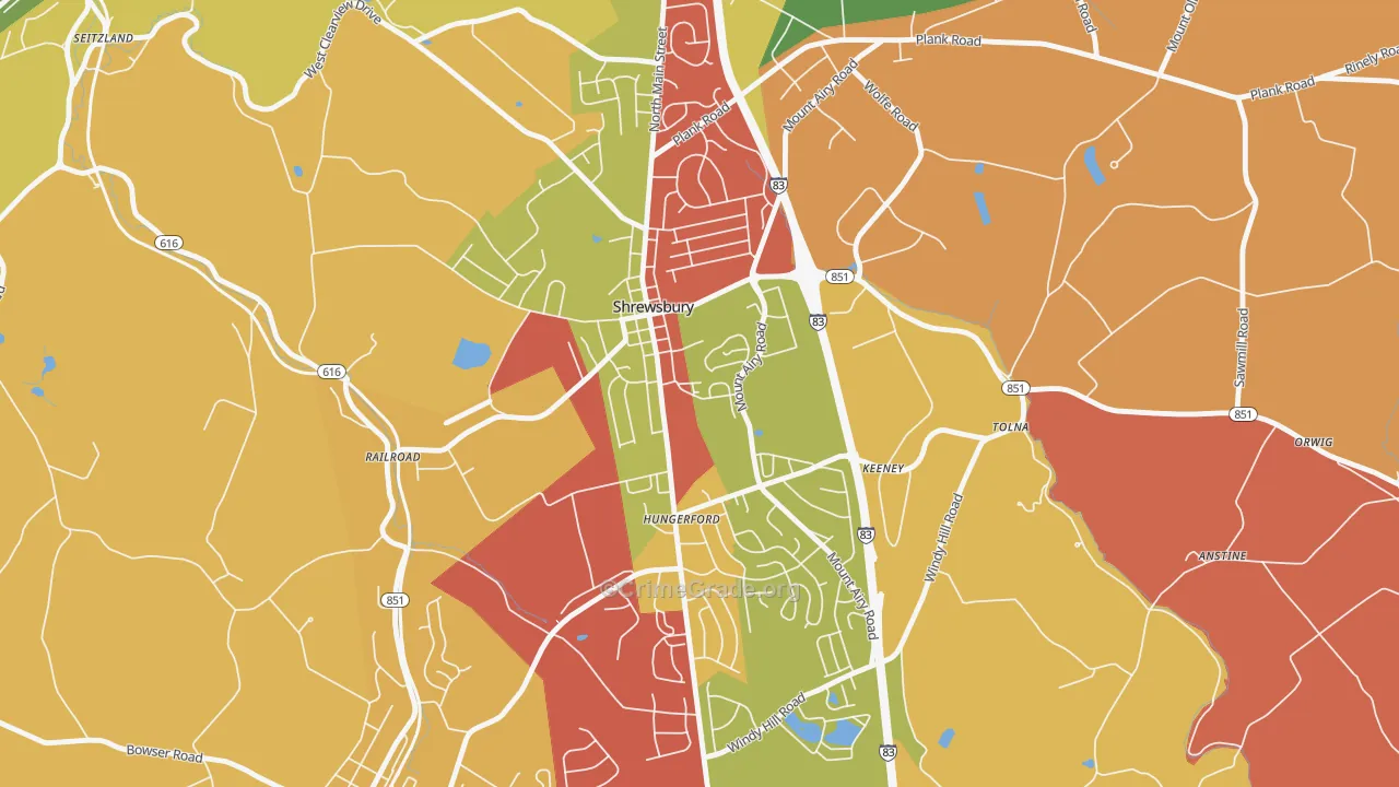 Shrewsbury, PA Map of Arson Rates