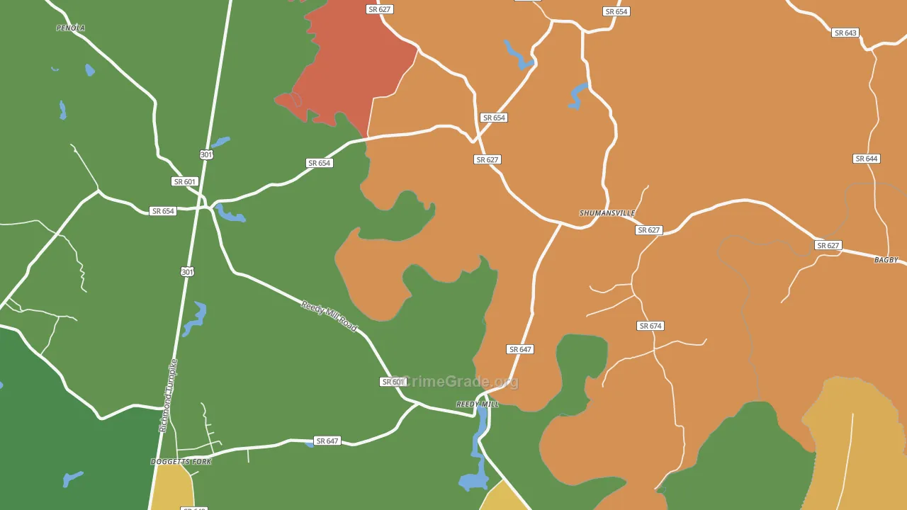 Shumansville, VA Map of Arson Rates