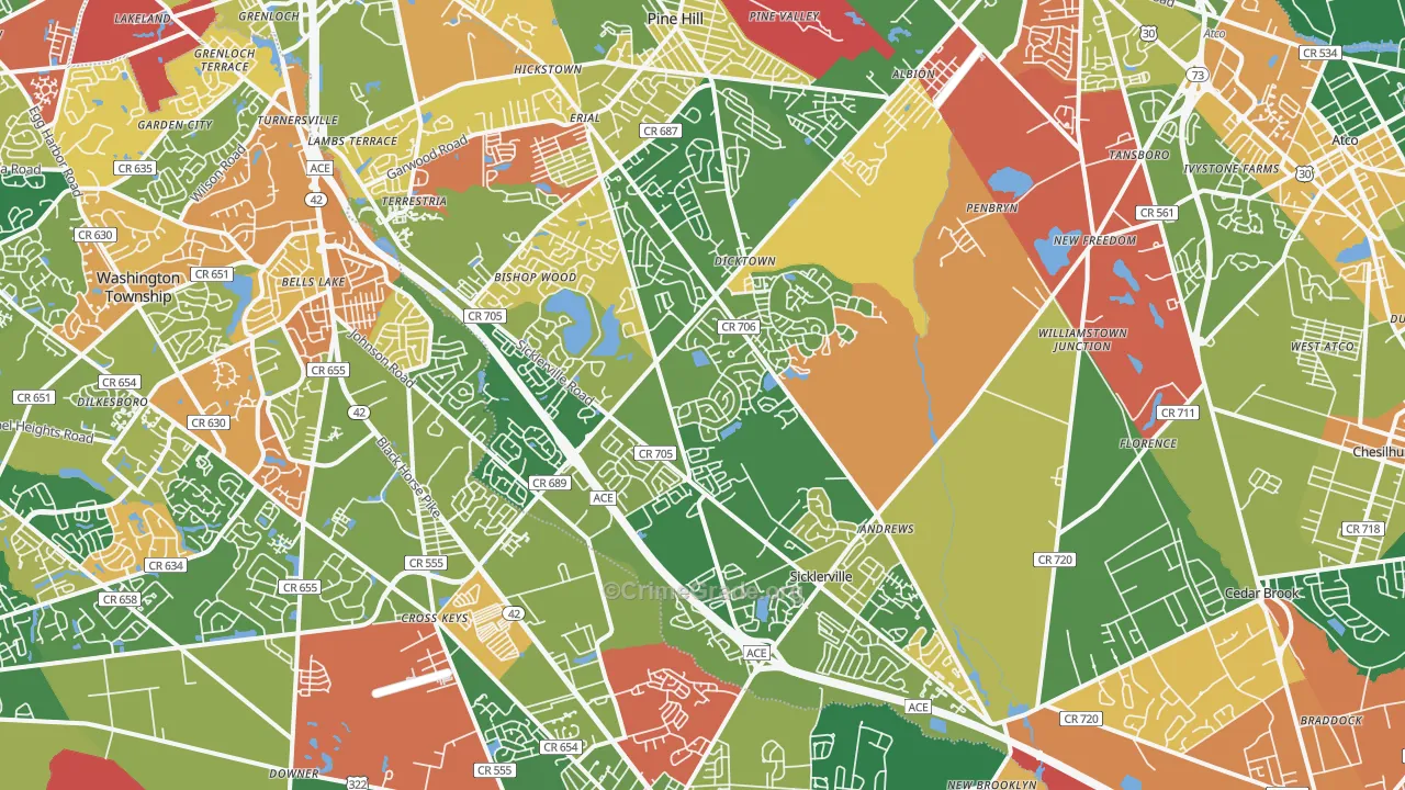 Sicklerville, NJ Map of Arson Rates