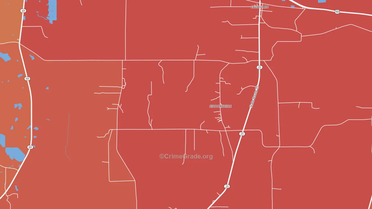 Siddonsville, AL Map of Arson Rates