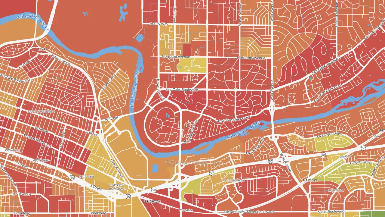 Sierra Oaks, Sacramento, CA Map of Arson Rates