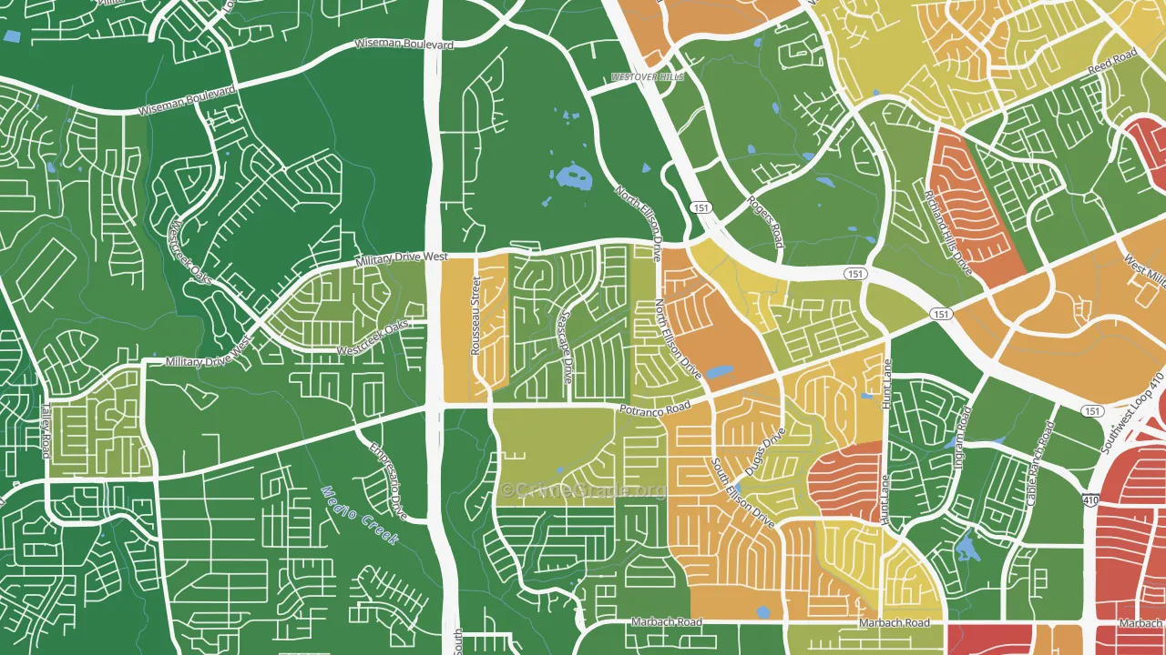 Sierra Springs, San Antonio, TX Map of Arson Rates