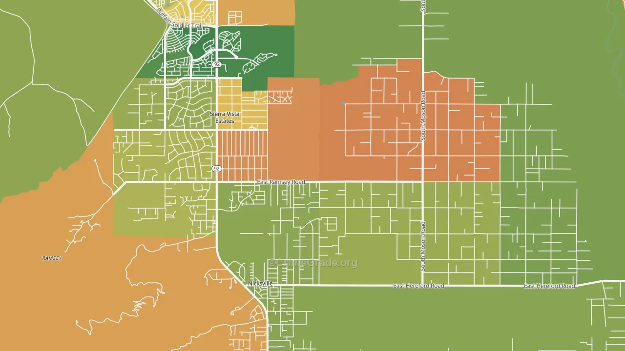 Sierra Vista Southeast, AZ Map of Arson Rates