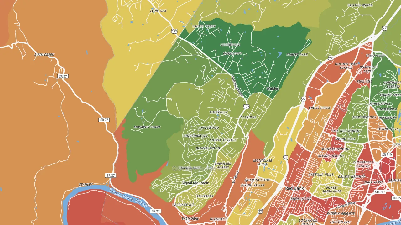 Signal Mountain, TN Map of Arson Rates