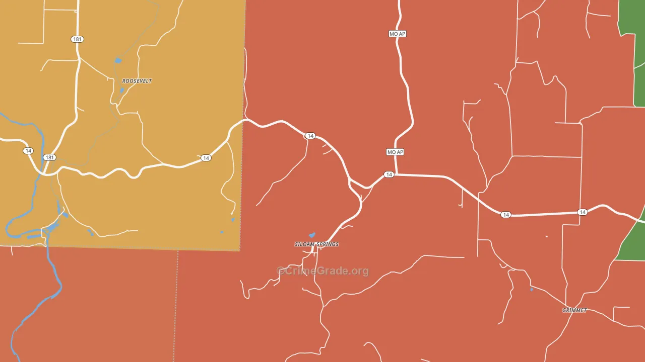 Siloam Springs, MO Map of Arson Rates