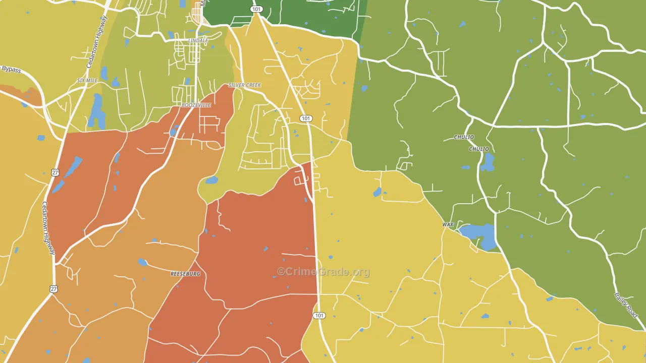 Silver Creek, GA Map of Arson Rates