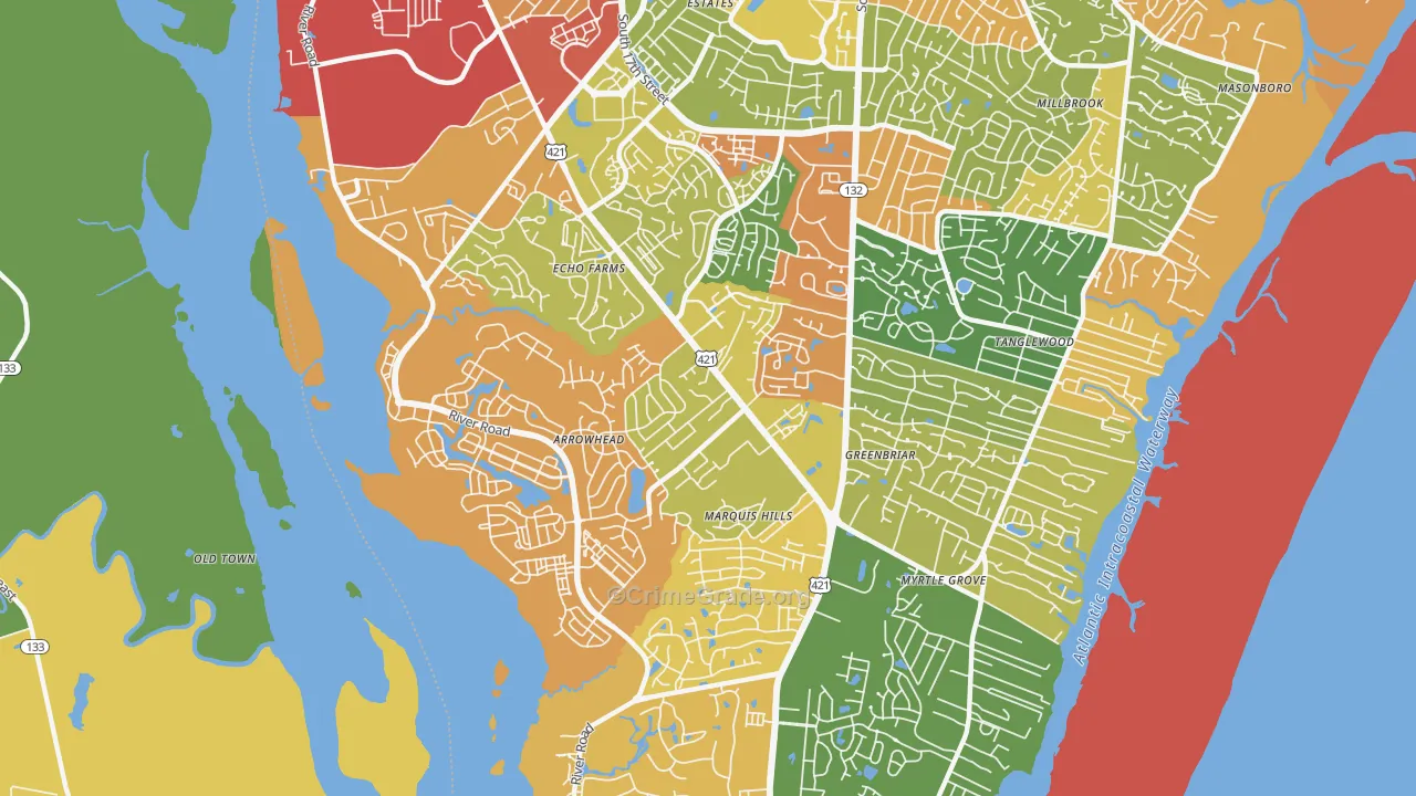 Silver Lake, Wilmington, NC Map of Arson Rates