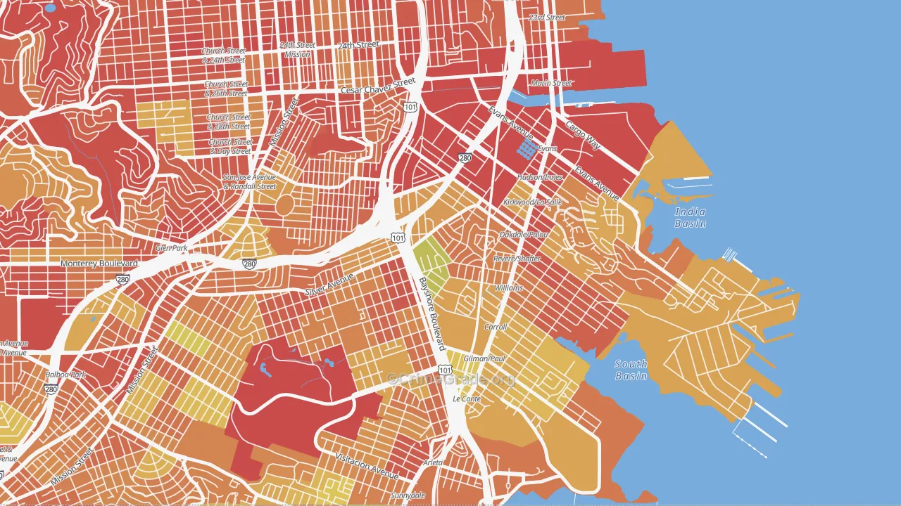 Silver Terrace, San Francisco, CA Map of Arson Rates