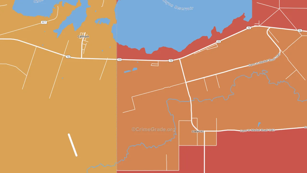 Simmons, TX Map of Arson Rates