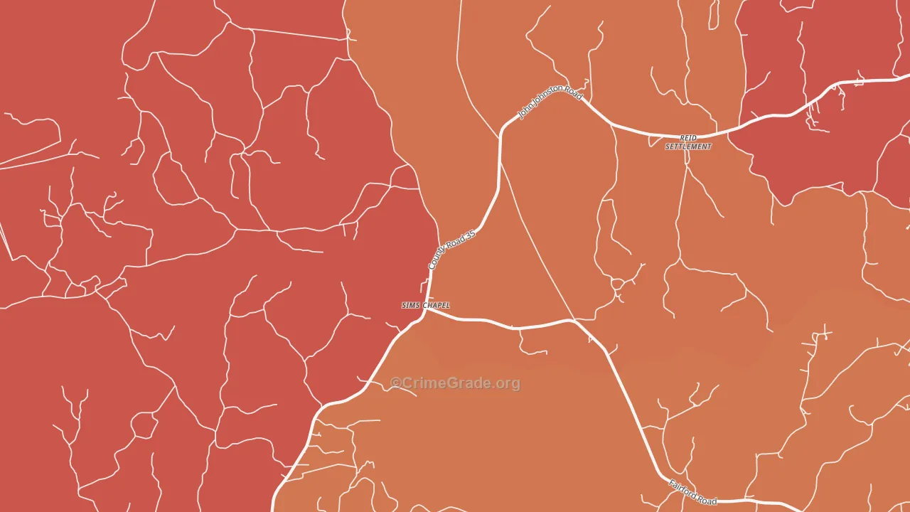 Sims Chapel, AL Map of Arson Rates