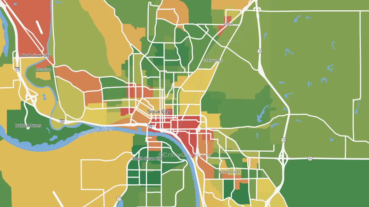 Sioux City, IA Map of Arson Rates