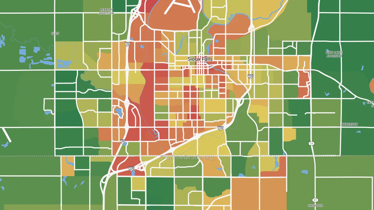 Sioux Falls, SD Map of Arson Rates