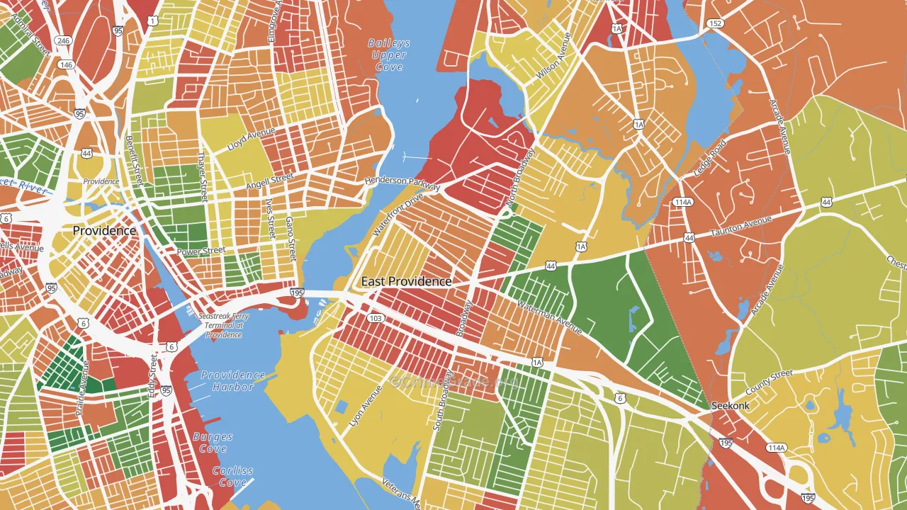 Six Corners, East Providence, RI Map of Arson Rates