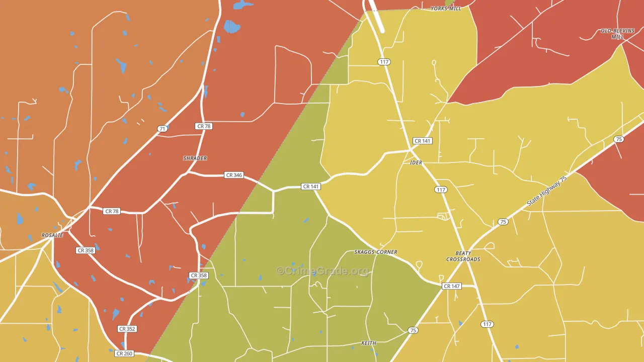 Skaggs Corner, AL Map of Arson Rates