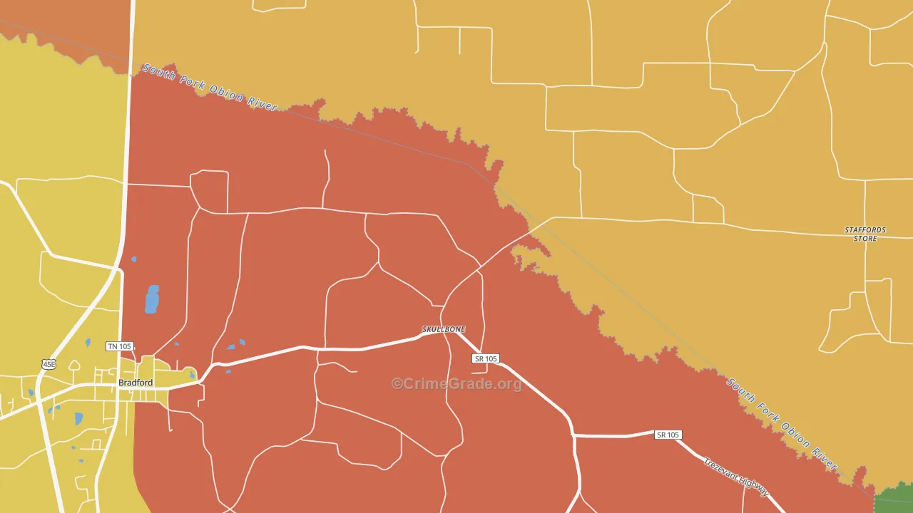 Skullbone, TN Map of Arson Rates