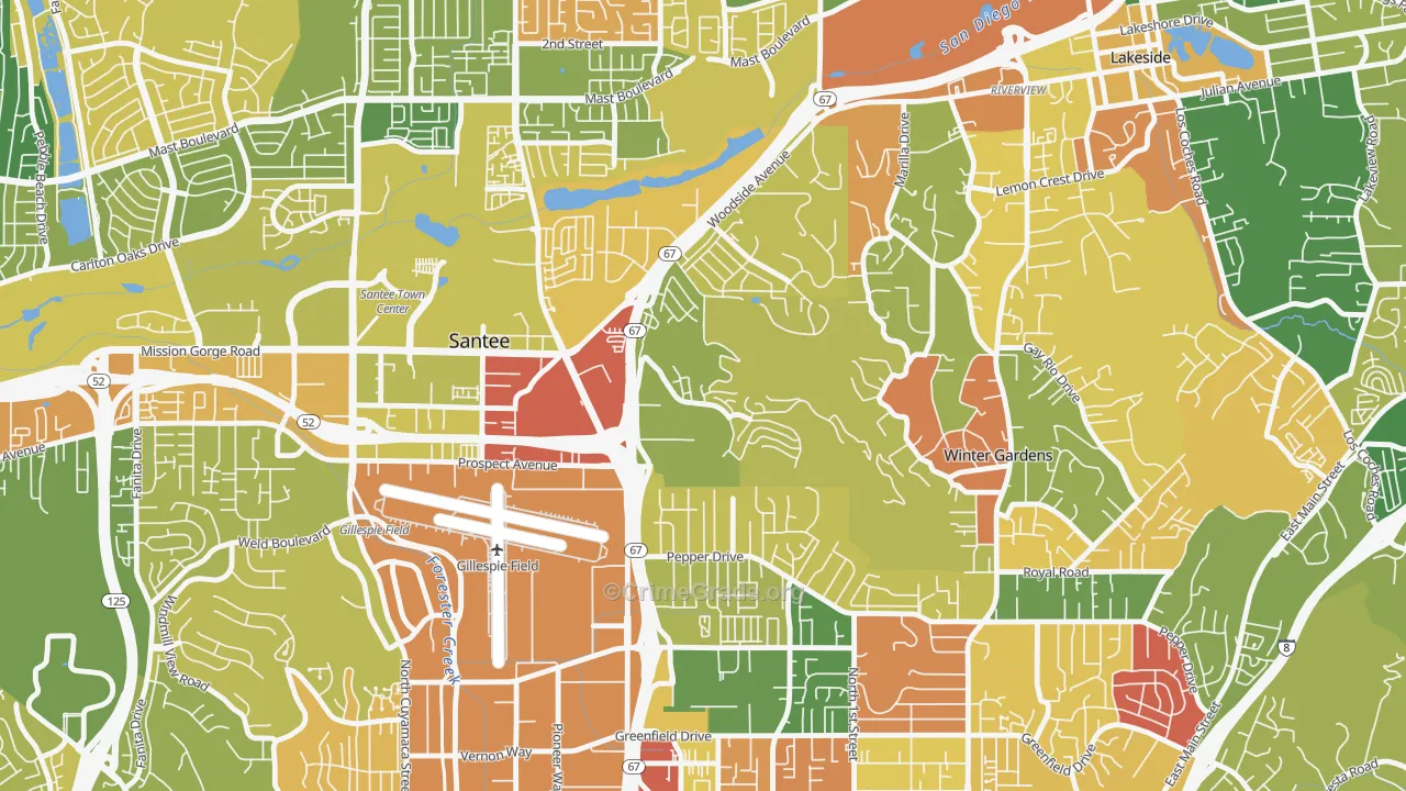 Sky Ranch, Santee, CA Map of Arson Rates