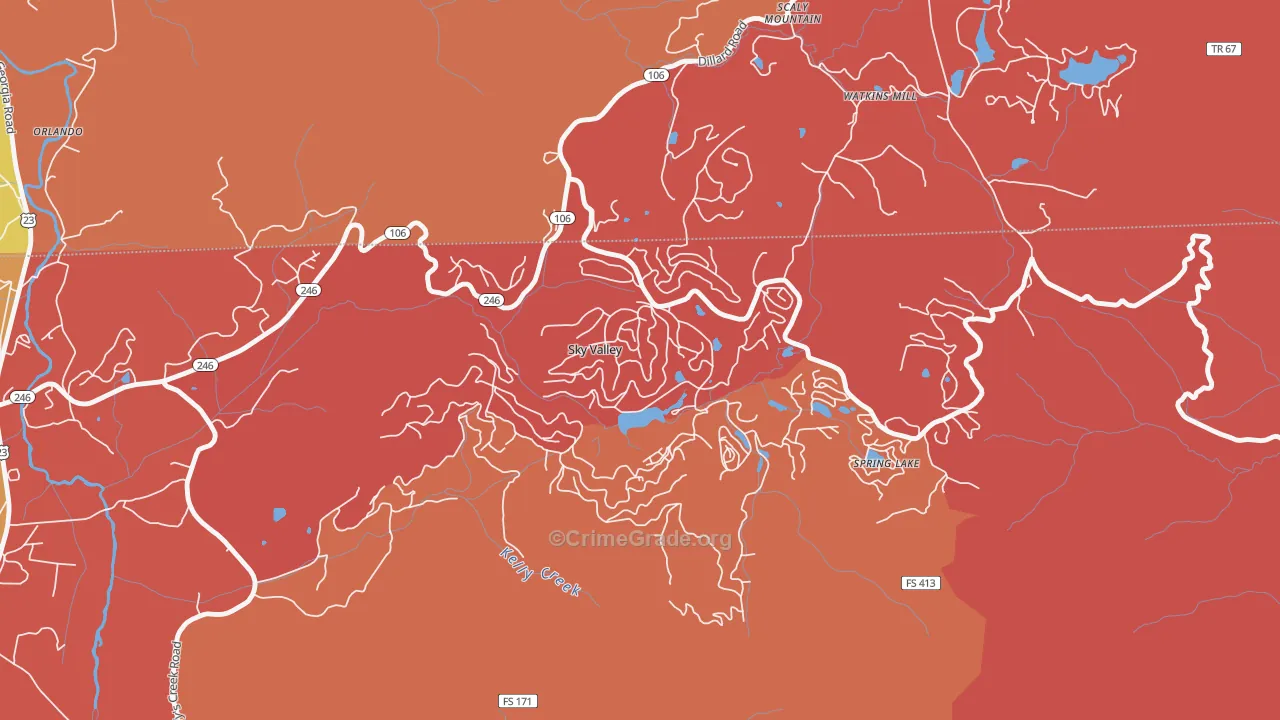Sky Valley, GA Map of Arson Rates