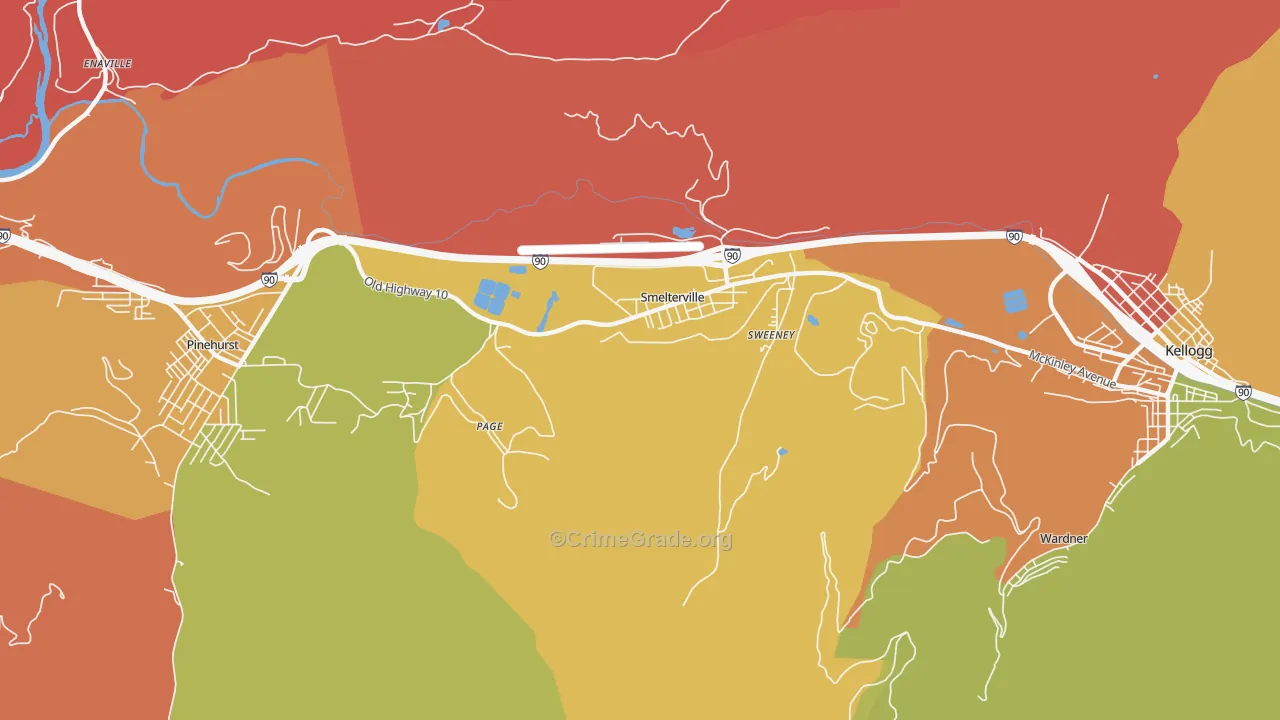 Smelterville, ID Map of Arson Rates