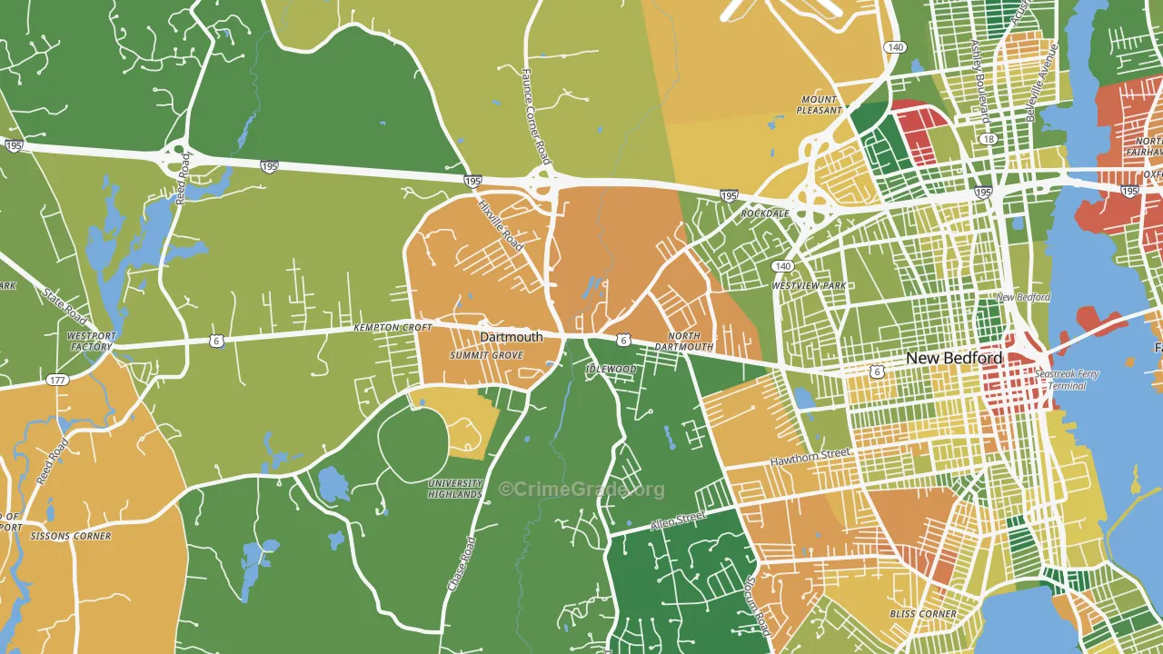 Smith Mills, MA Map of Arson Rates