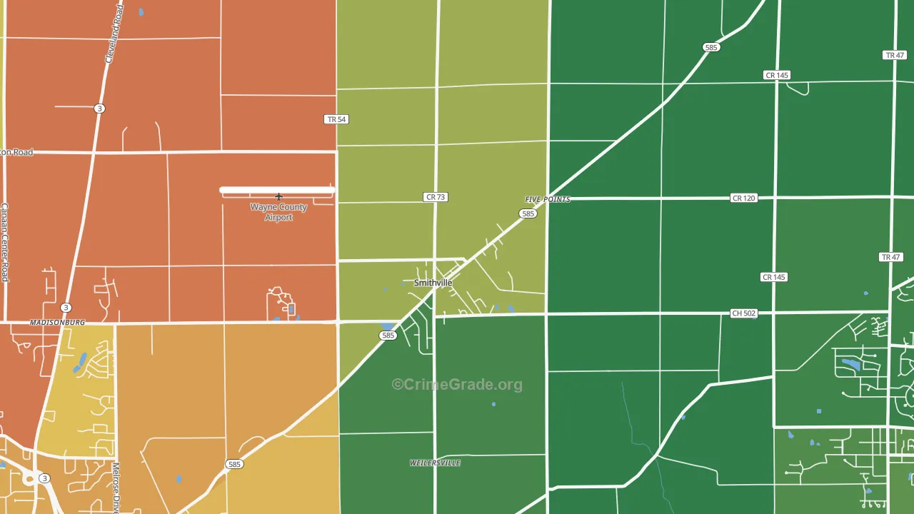 Smithville, OH Map of Arson Rates