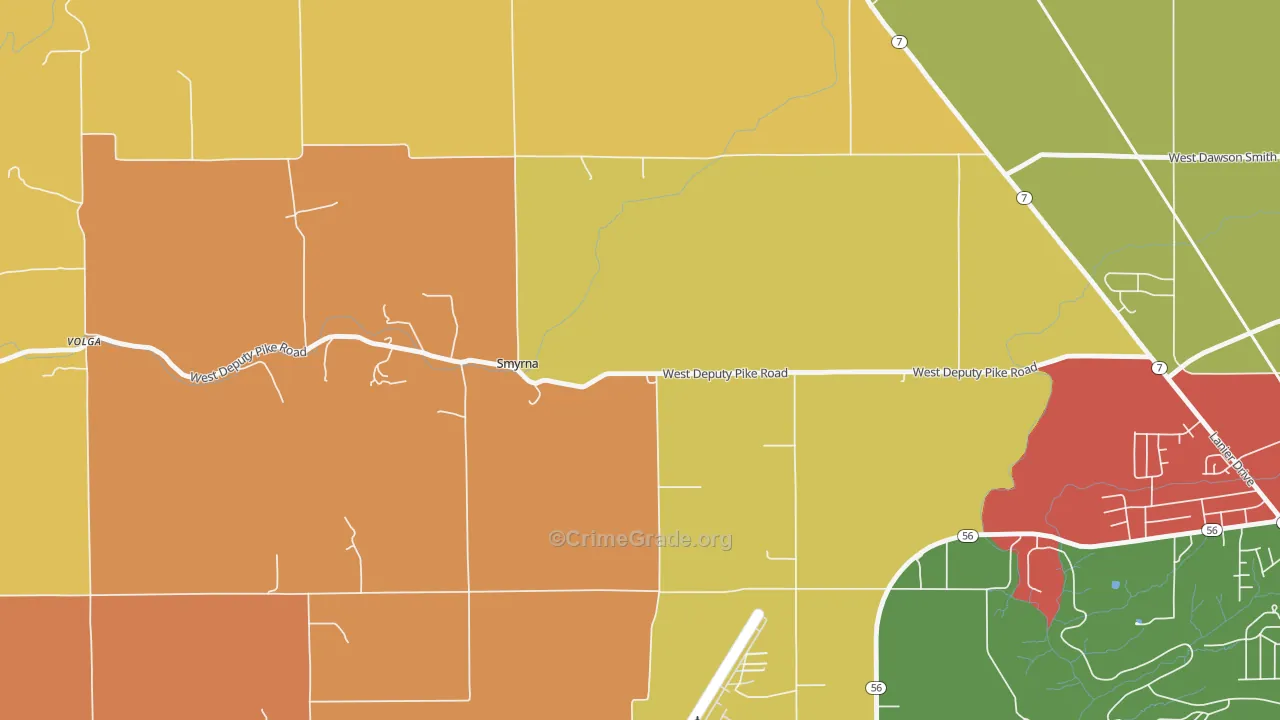 Smyrna, IN Map of Arson Rates