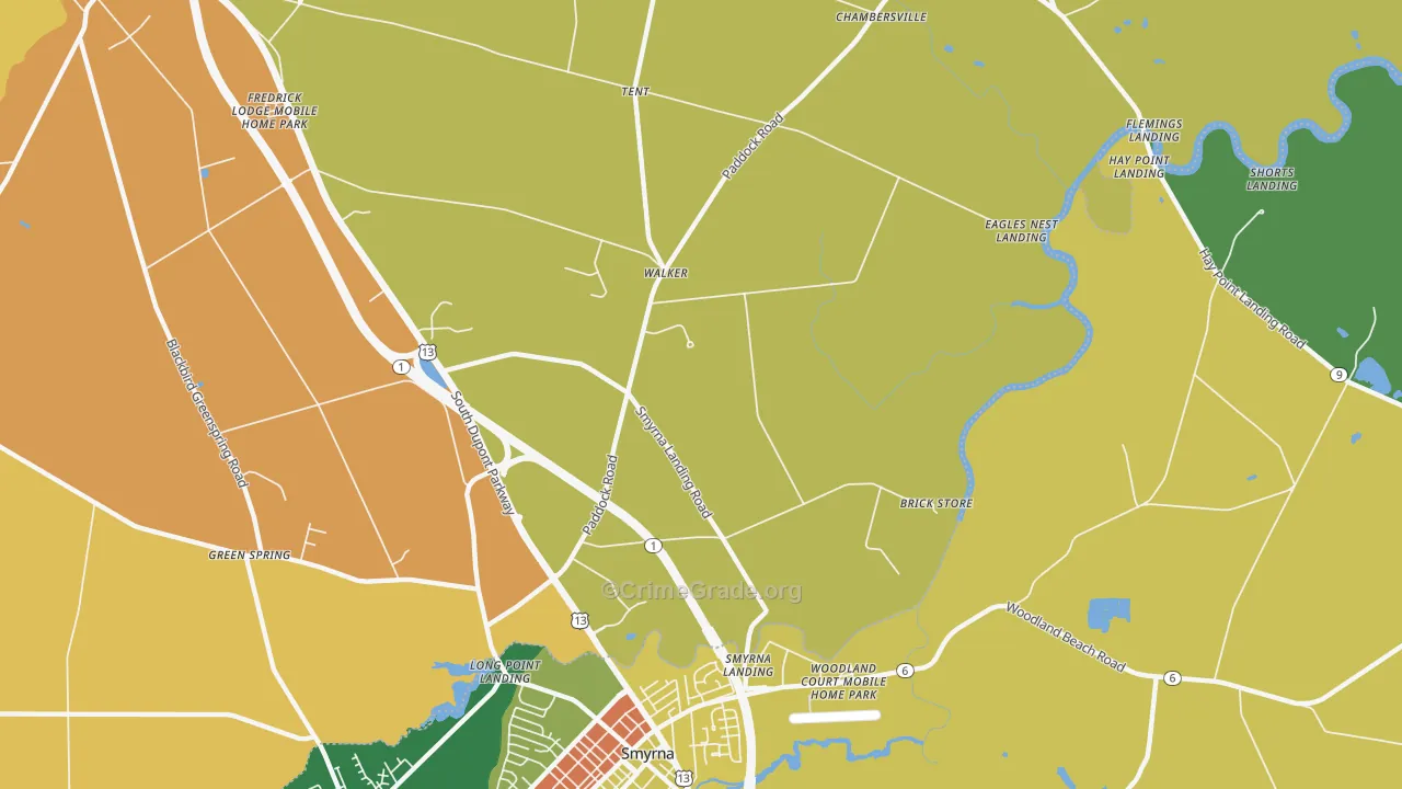 Smyrna Landing, DE Map of Arson Rates